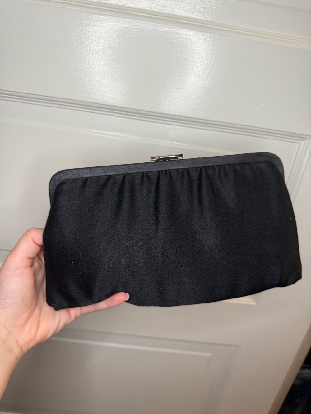 Vintage Black Satin Evening Clutch - Classic Women's Bag